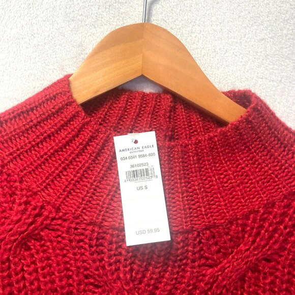NWT American Eagle Cable Knit Oversized Slouchy Sweater Womens Small S Red Cozy - Picture 6 of 11